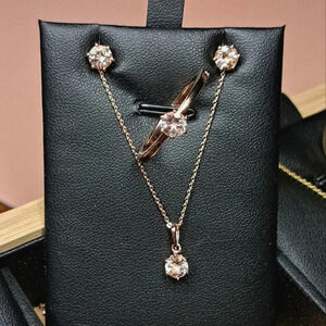 Genuine Morganite Solitaire Ring, Earrings & Necklace Set.